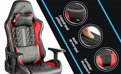 Kuber Industries Ergosmart PC Gaming Chairs with 3D Armrest & Wheels | Comes with Headrest, Lumbar Support Cushions & Footrest | Comfortable Chair for Long Sitting & Back Pain Relief | Black & Red