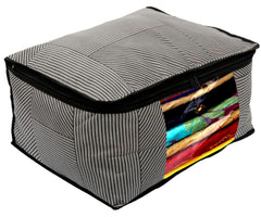 Heart Home Non-Woven Lining Print Saree Organizer|Wardrobe Organizers With Transparent Window, Zipper, Set of 12 (Gray)