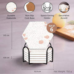 Kuber Industries 36 Pcs Diatomite Tea Coaster with Holder - Water Absorbent Hexagonal Tea Cup & Water Glass Cover Top Lid for Teapoy- Cream