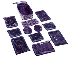 Kuber Industries Laminated Carry Design Jewellery Box/Organizer with 9 Transparent Mesh Pouch & 2 Bangle/Watch Pouch (Pruple)-HS_38_LUGGAGE21008