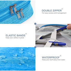 Homestic Travel Organizer For Electronic Accessories|Multipurpose Pouch|Adapter, Cable, Gadget Organizer|Three Comparment With Zipper (Blue)