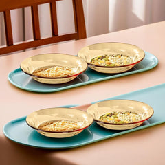 Kuber Industries Borosilicate Glass Dinner Set of 4 Plates | Home Crockery for Dining | Microwave Dishwasher Safe | Dinner Plates for Festive Occasions/Parties | Yellow