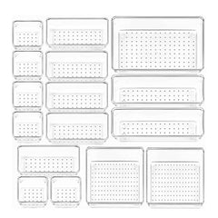 Heart Home Storage Organizer Set | Kitchen Organizer | Makeup Organizer Tray Set | Desk Drawer Divider Tray | Multi-Purpose Organizer Set | Stationery Organizer | 16 Piece Set | Transparent