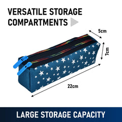 Heart Home Pencil Pouch|Rexine Stationary Pouch|Pencil Utility Pouch|School Pencil Case for Kids|Pen-Pencil Box for Kids|2 Zipper Pencil Organizer|Star Pencil Pouch|Pack of 2|Blue