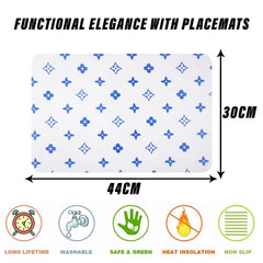 Heart Home Placemat | Placemats for Dining Room | Anti-Slip Table Mat Set | Placemats for Kitchen Table | Dining Table Placemats | Blue Star-Design Placemat | 6 Piece Set | White