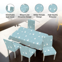 Kuber Industries Set of 5 Waterproof & Oil Repellent Dining Table Chair Cover 4 Seater Full Set | Washable & Dustproof Seat Cover Protector Slipcover | White Triangle Design - Blue