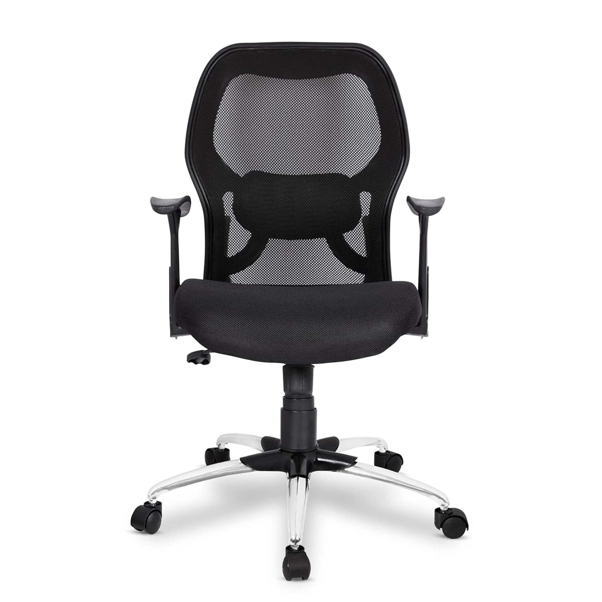 Kuber Industries Ergonomic Office Chairs for Work From Home | Comes with Manual Height Adjustable, Armrest & 2D Lumbar Support | Comfy Study Chair for Students with Wheels | Black