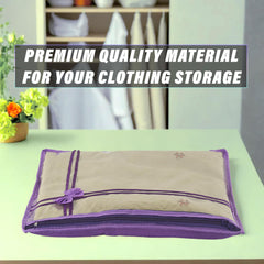 Heart Home Saree Cover | Clothes Storage Bag | Single Packing Saree with Zip Closure | Wardrobe Organizer | Cloth Stoarge Organizer | Bow-Design | Pack of 12 | Purple