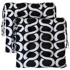 Heart Home Geometric Seamless Pattern Microfiber Square Chair Pad Seat Cushion for Rocking Chair, Office Chair, Dinning Chair, Indoor/Outdoor with Ties, 18 * 18 Inch- Pack of 2 (Black)