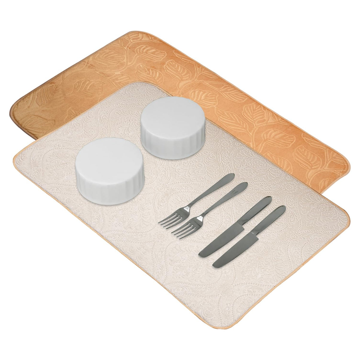 Heart Home Dish Dry Mat | Microfiber Self Drying Mat | Kitchen Drying Mat | Water Absorbent Kitchen Mat | Embossed Dish Dry Mat | 38x50 | Pack of 2 | Cream & Golden