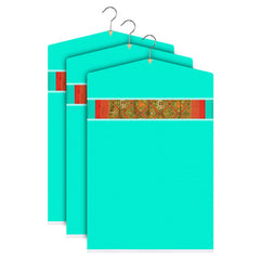 Heart Home Hanging Saree Cover | Non-Woven Plain Hanging Saree Bag | Clothes Saree Stoarge Organizer | Small Transparent View Hanging Saree Cover | Pack of 3 | Green