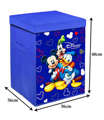 Heart Home Mickey & Friend Print Non-Woven Laundry Basket, Clothes Hamper For Laundry Closet, Bedroom, Bathroom With Lid & Handles (Blue) 54HH4081.