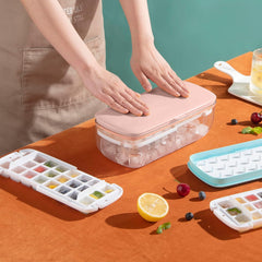 Kuber Industries Pack of 4 Ice Cube Tray with Lid | Ice Cube Storage Box with Ice Scoop | 24 Ice Cube Molds for Freezing | One-Press Demolding | BPA Free | Pink