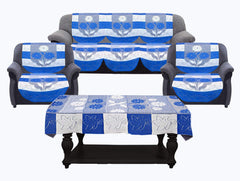 Kuber Industries Flower Cotton 7 Piece 5 Seater Sofa Cover with Center Table Cover (Blue)-CTKTC28726