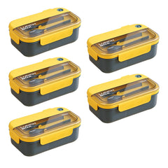 Kuber Industries Insulated Lunch Box for Kids & Adults|Premium Food-Grade PP Plastic|Leakproof & Spill Proof|Dishwasher & Microwave Safe Lunch Box|1000 ML|HX0043128|Yellow & Blue (Pack of 5)