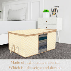 Heart Home Underbed Storage Bag | Clothes Storage Organizer | Blanket Cover with Clear Window | Zipper Closure & Handle Cloth Organizer | Check-Design | Large | Pack of 6 | Cream