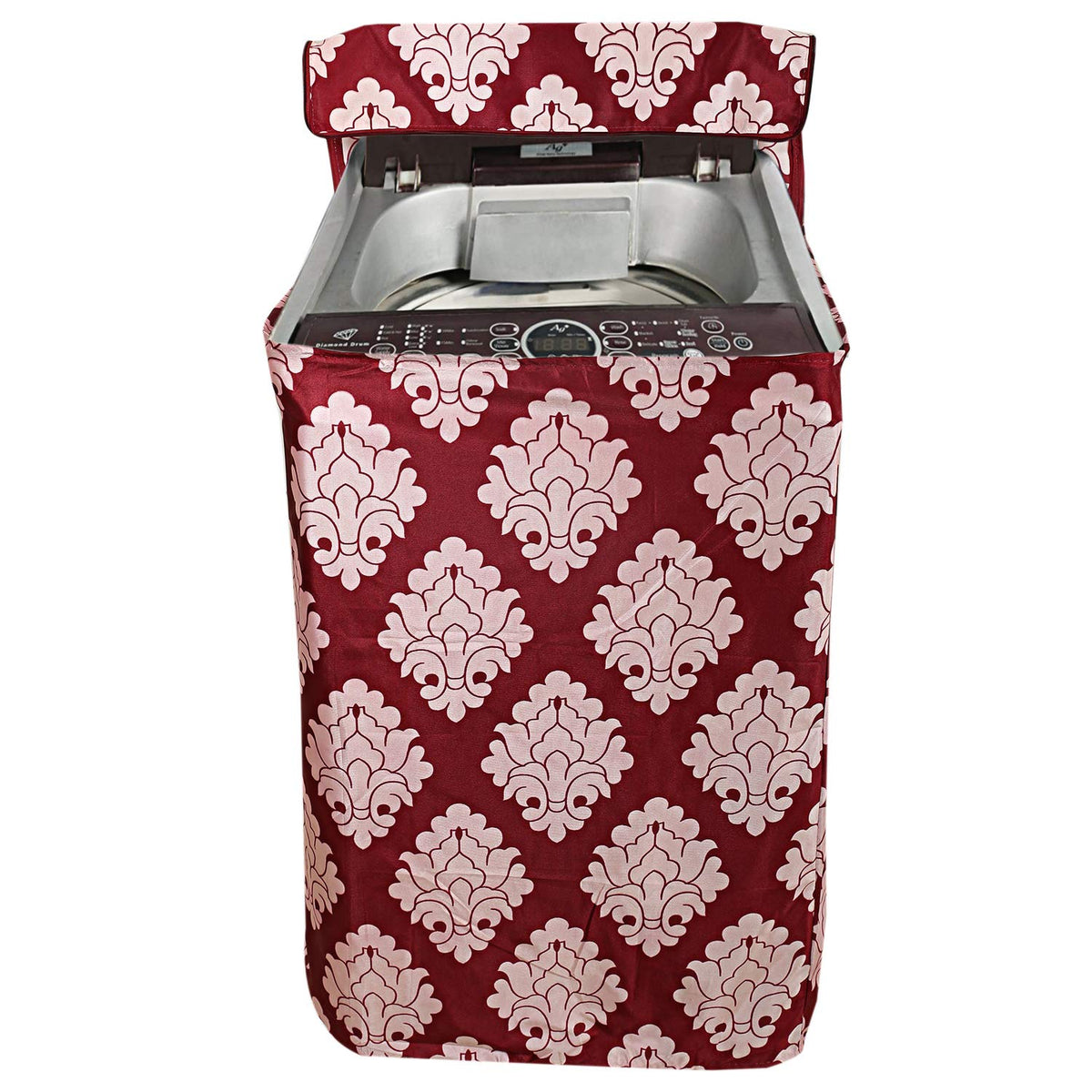 Kuber Industries Floral Design Cotton Top Load Fully Automatic Washing Machine Cover - Maroon, Standard (CTKTC01096)