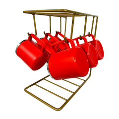 Kuber Industries Pack of 6 Kitchen Stand | Cup & Plate Stand for Kitchen | Coffee and Tea Mug Holder | Plate Stand for Kitchen with 6 Hooks | Organizer for Kitchen | Stand Hanger | Gold