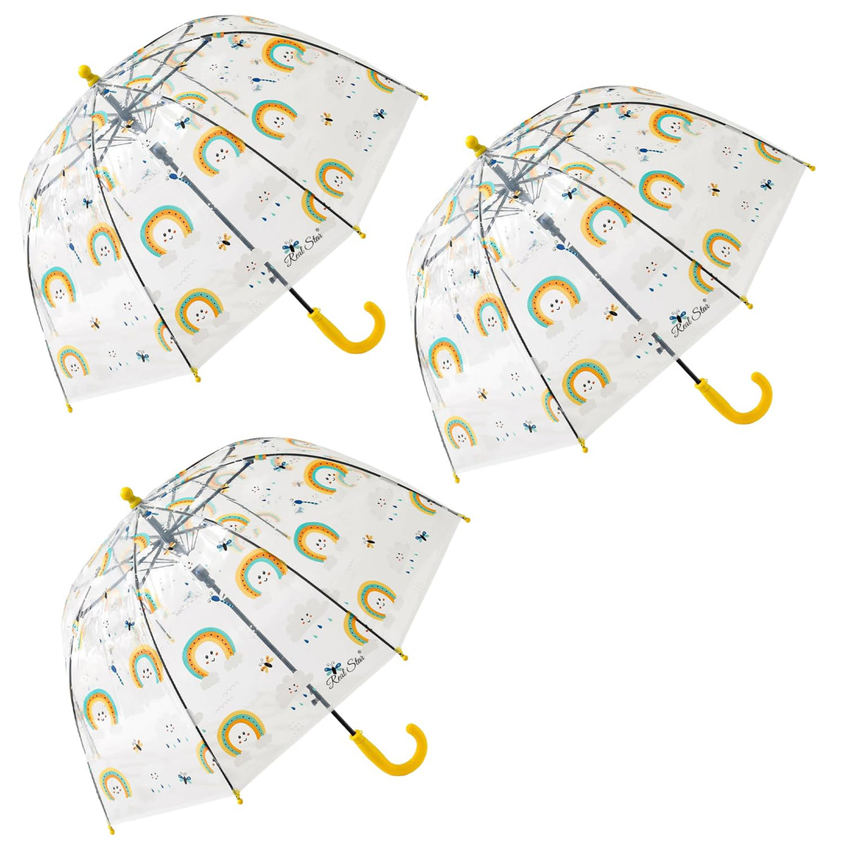 Kuber Industries Transparent Umbrella For Men & Women|Automatic Umbrella For Rain-Pack of 3 (Yellow)