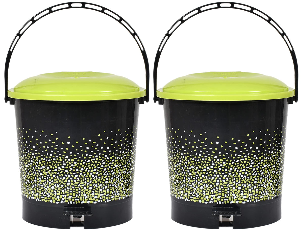 Heart Home Printed Plastic Pedal Dustbin For Home, Kitchen, Office, Bathroom With Handle, 7 Litre- Pack of 2 (Black)-47HH0742