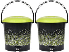 Heart Home Printed Plastic Pedal Dustbin For Home, Kitchen, Office, Bathroom With Handle, 7 Litre- Pack of 2 (Black)-47HH0742