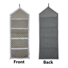 Heart Home Paper Holder | Foldable Hanging Organizer | PVC Shining Check Design Document Holder | Wall Hanging Organizer with 3 Pocket | Pack of 2 | Silver