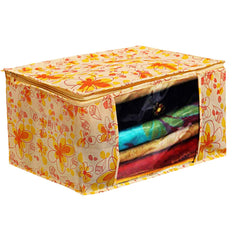 Kuber Industries Metalic Printed 2 Piece Non Woven Fabric Saree Cover Set with Transparent Window, Extra Large, Ivory Red & Golden Brown -CTKTC40771