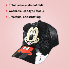 Kuber Industries Pack of 5 Mickey Mouse Cap | Adjustable Cap for Boys and Girls | Cartoon Character Printed Little Cap for Kids | Cap for 7-12 Year Old Baby Girls and Boys | QI0102-B | Black
