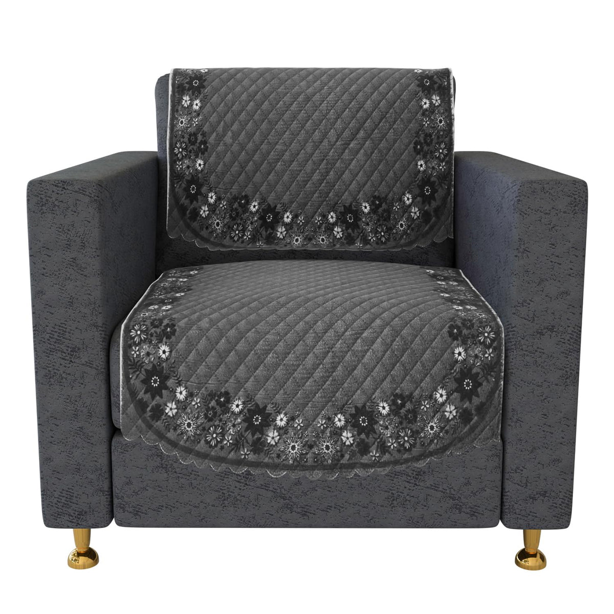 Heart Home Sofa Cover | Single Seater Sofa Slip Cover Set | Digital Painting Sofa Cover | SUEDE Ultra Sonic Couch Cover | Sofa Slipcover Set Living Room | Gray