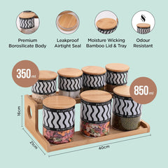 Kuber Industries Borosilicate Glass Containers with Bamboo Lid and Stand|Kitchen Organizer Items and Storage|Multipurpose Airtight Containers|7 Pieces Kitchen Containers Set (4 X 350ml, 3 X 850ml)