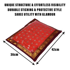Heart Home Saree Cover | Clothes Storage Bag | Single Packing Saree with Zip Closure | Wardrobe Organizer | Cloth Stoarge Organizer | 4 Side Lace Design | Pack of 12 | Maroon