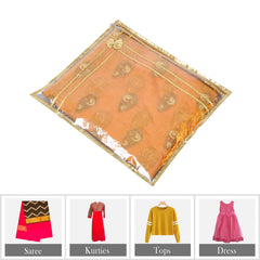 Heart Home Saree Cover | Clothes Storage Bag | Single Packing Saree with Zip Closure | Wardrobe Organizer | Cloth Stoarge Organizer | Bow Design with Golden Border | Pack of 6 | Transparent