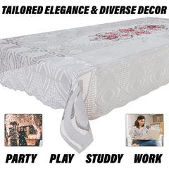 Kuber Industries Dining Table Cover | Cotton Table Cloth Cover | 6-Seater Table Cloth | Glory Table Cover | Table Protector | Table Cover for Dining Table | 60x90 Inch | DTC | White & Pink