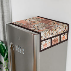 Kuber Industries Fridge Top Cover | Fridge Top Cover with Pockets | Refrigerator Cover for Kitchen | Reversable Fridge Top Cover with 6 Utility Pockets | Stone Fridge Cover | Brown