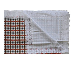 Kuber Industries Check Printed PVC Spillproof, Waterproof, Antislip, Wipe Clean 4 Seater Center Table Cover with White Lace Border, 40"x60" (Maroon)