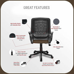 Kuber Industries Ergonomic Revolving Office Chairs for Work from Home | Comes with Manual Height Adjustable, Armrest Support | Comfy Study Chair for Students with Wheels | Black