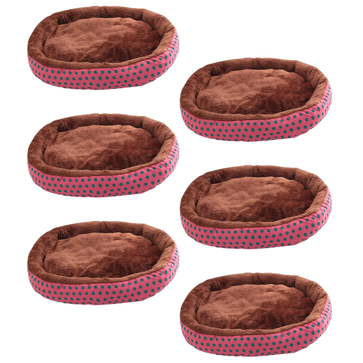 Kuber Industries Dog & Cat Bed|Soft Plush Top Pet Bed|Oxford Cloth Polyester Filling|Medium Washable Dog Bed|Circular Cat Bed with Rise-Edge Pillow|QY039RC-M|Red & Coffee (Pack of 6)