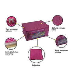 Heart Home Cotton 4 Pcs Hathkadi Print Saree Cover (Dark Blue & Purple) CTHH11380