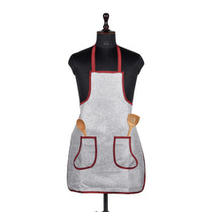Kuber Industries Apron | Jute 2 Front Pocket Kitchen Apron | Apron for Restaurent | Apron for Housewife | Chef Apron for Kitchen | Water Resistance Apron | Silver