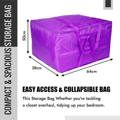 Heart Home Storage Attachi Bag | Parachute Travel Storage Bag | Underbed Storage Bag | Storage Organizer for Clothes | Zipper Closure Blanket Bag with Handle | Large | Pack of 2 | Purple