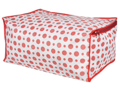 Kuber Industries Foldable Saree Covers With Zip|Polka Dots Wardrobe Organizer For Clothes|Transparent Window Keep 8 To 10 Saree|Suitable for Lehenga, Suit, Dress|Pack of 12 (Red & White)