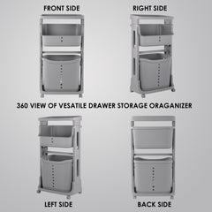 Kuber Industries Pack of 4 Multipurpose 2-Tier Laundry Basket | With Top handles | Toy Bucket | Easy to Use |MC2018-32 | Grey
