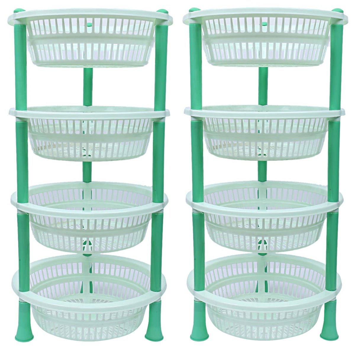 Kuber industries Plastic 2 Pieces 4 Layer Multi-Purpose Kitchen Storage Basket Rack (Green)-CTKTC13213