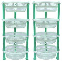Kuber industries Plastic 2 Pieces 4 Layer Multi-Purpose Kitchen Storage Basket Rack (Green)-CTKTC13213