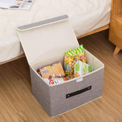 Kuber Industries Large Storage Box With Lid|Foldable Toys Storage Bin|Wardrobe Organizer For clothes|Front Handle & Sturdy Pack Of-4 (Grey)