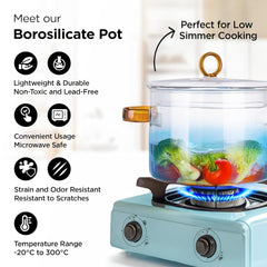 Urbane Home Borosilicate Glass 1.4L Saucepan with Lid & Handle | Induction Pan Cookware | Handi for Cooking | Microwave Safe | Cooktop for Tea/Milk/Pasta/Noodles/Rice | Blue