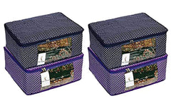 Heart Home Cotton 4 Pcs Hathkadi Print Saree Cover (Dark Blue & Purple) CTHH11380
