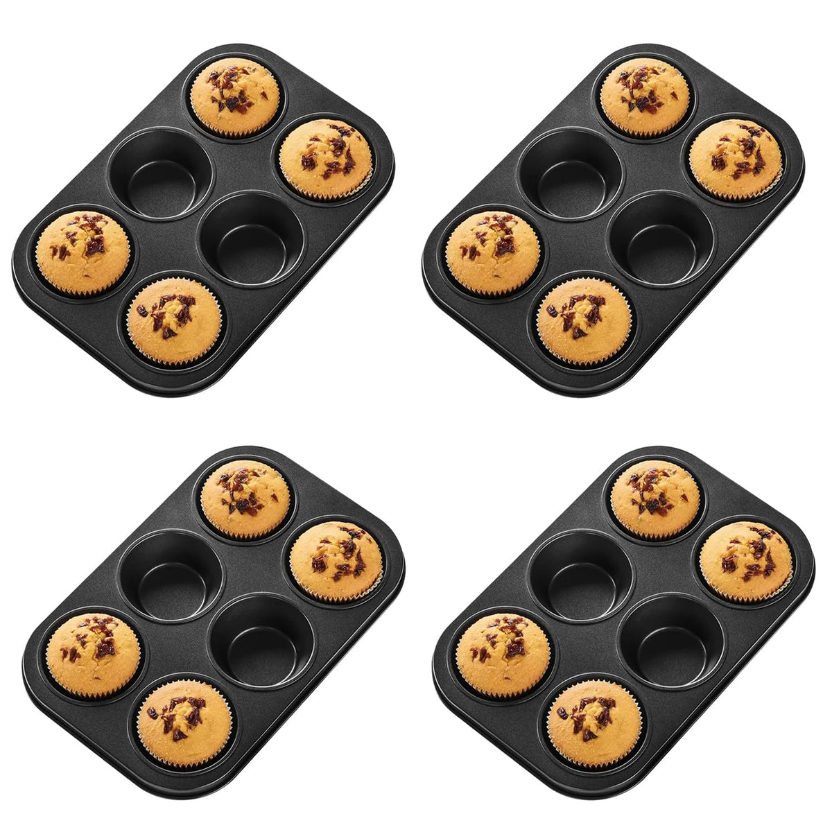 Kuber Industries 6 Slots Non-Stick Cup Cake Tray|Cup Cake Mould for Baking|Idol for Muffin, Small Cake-Pack of 4 (Black)