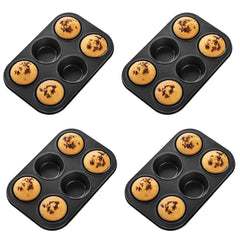 Kuber Industries 6 Slots Non-Stick Cup Cake Tray|Cup Cake Mould for Baking|Idol for Muffin, Small Cake-Pack of 4 (Black)
