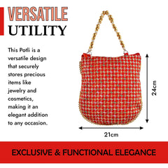 Kuber Industries Potli | Silk Wedding Potli | Wallet Potli | Christmas Gift Potli | Baby Shower Potli | Traditional Embroidery Potli | Shagun Potli | Double Handle Zip-Potli | Red